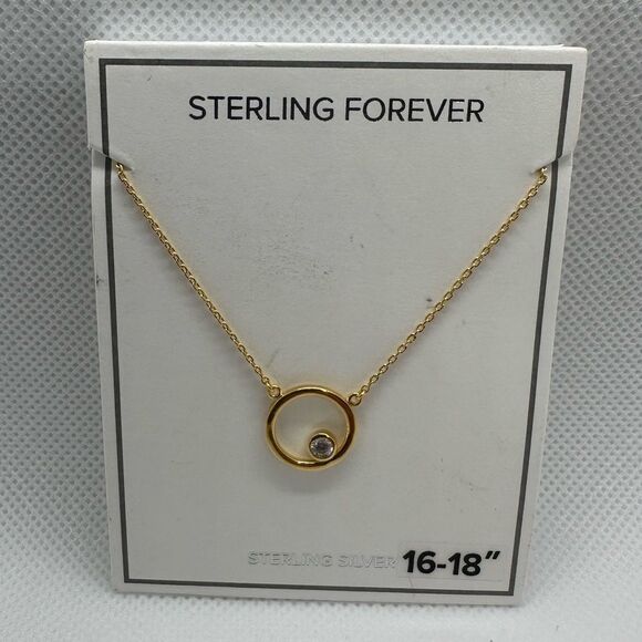 Sterling Silver Circle Pendant Necklace with CZ Stud NWT - Picture 3 of 7